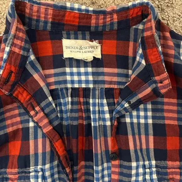 Denim & Supply Ralph Lauren Plaid Button Down Shirt – Red, Navy & Blue, Size L - Picture 2 of 4